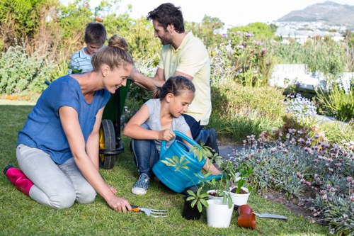 Team training session with gardening equipment